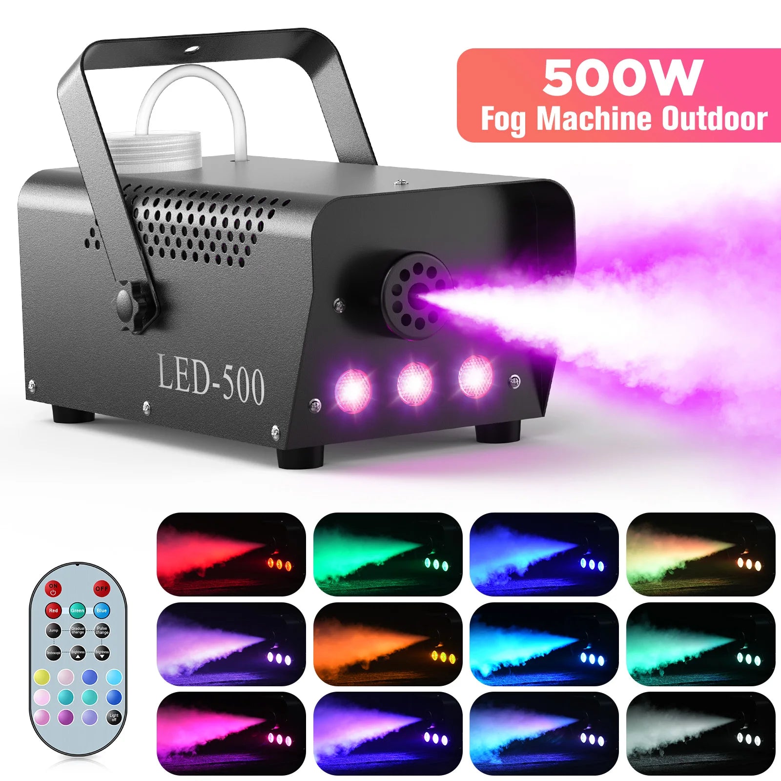 Rökmaskin 500W – med Fjärrkontroll och LED lampor