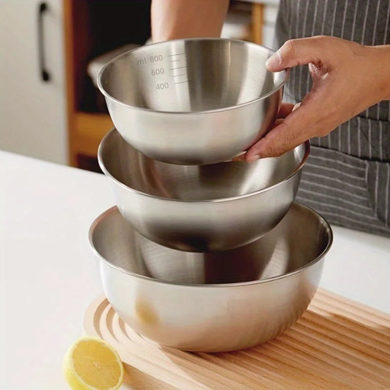 Set med 3 Rostfria Bunkar – Perfekt för Bakning & Matlagning - metal bunkar