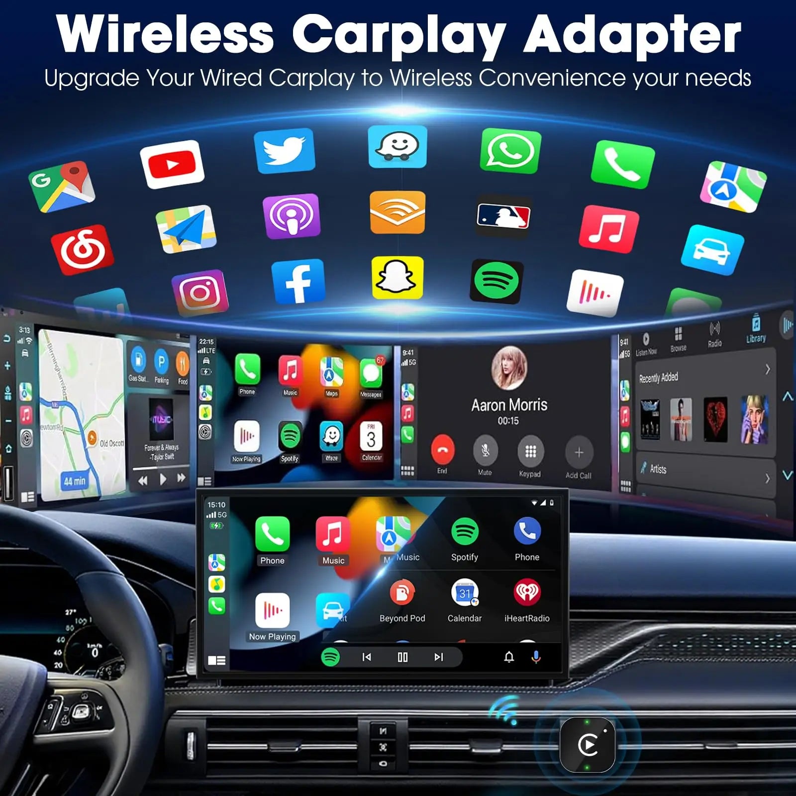 Trådlös CarPlay Adapter – Passar Alla Bilar med CarPlay 2015–2026
